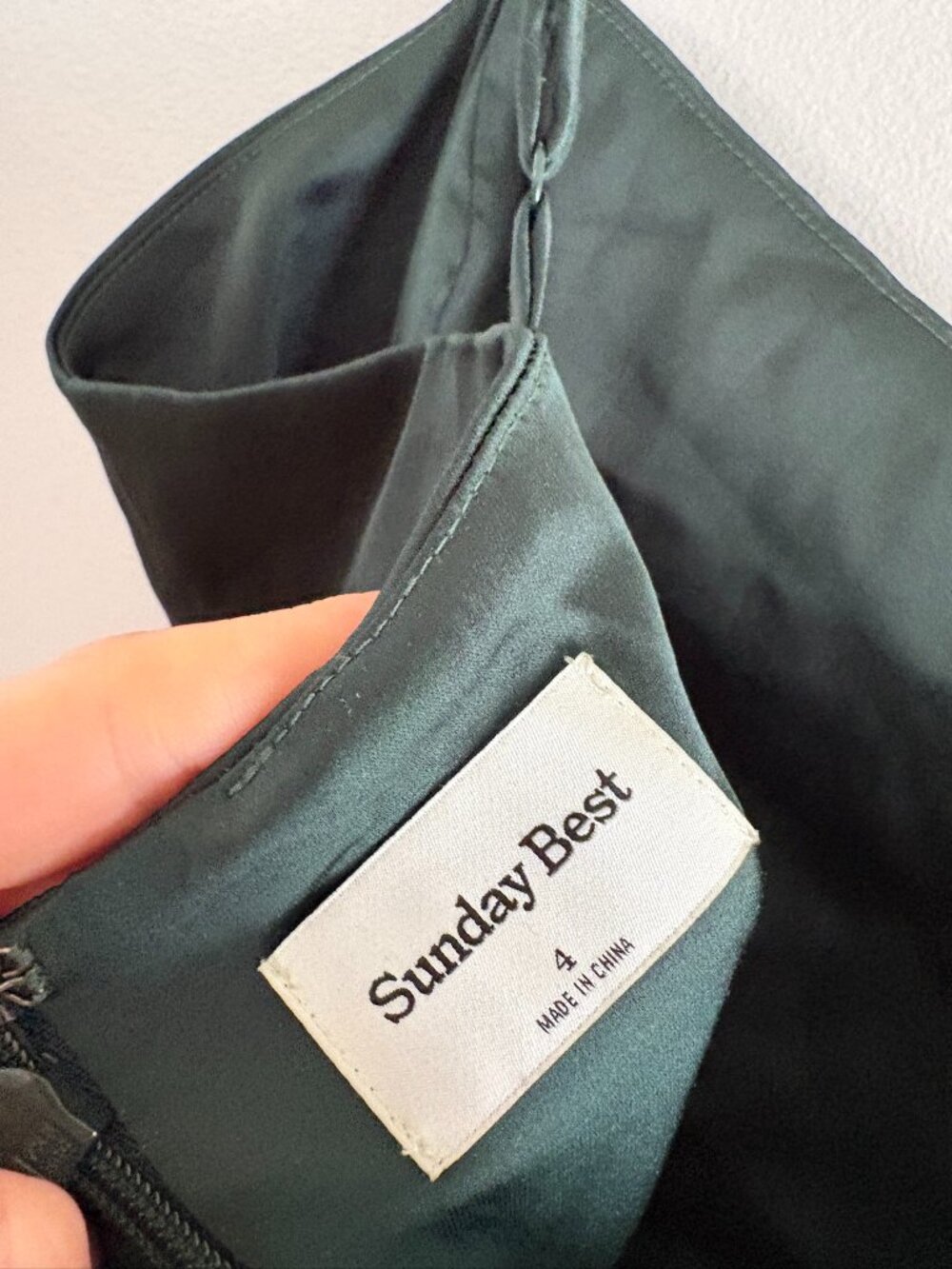 Aritzia Sunday Best Shimmer Satin Mini Dress Squareneck Dark Ivy Green Size 4 - Picture 5 of 6